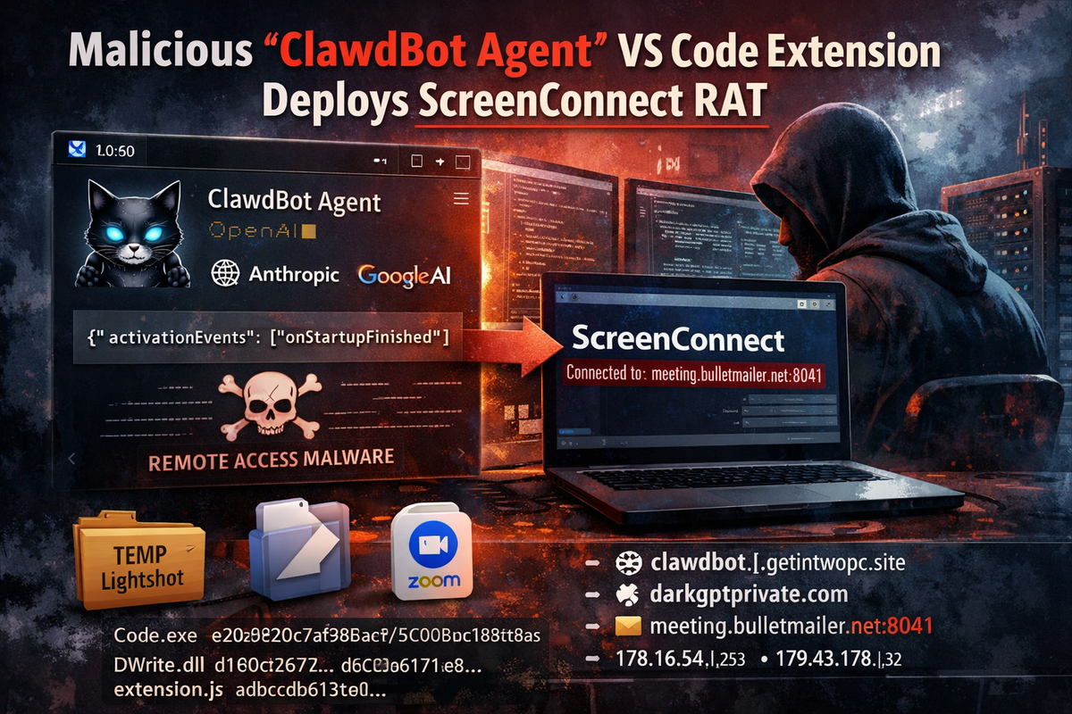 Fake ClawdBot VS Code Extension Deploys ScreenConnect RAT on Developer Machines
