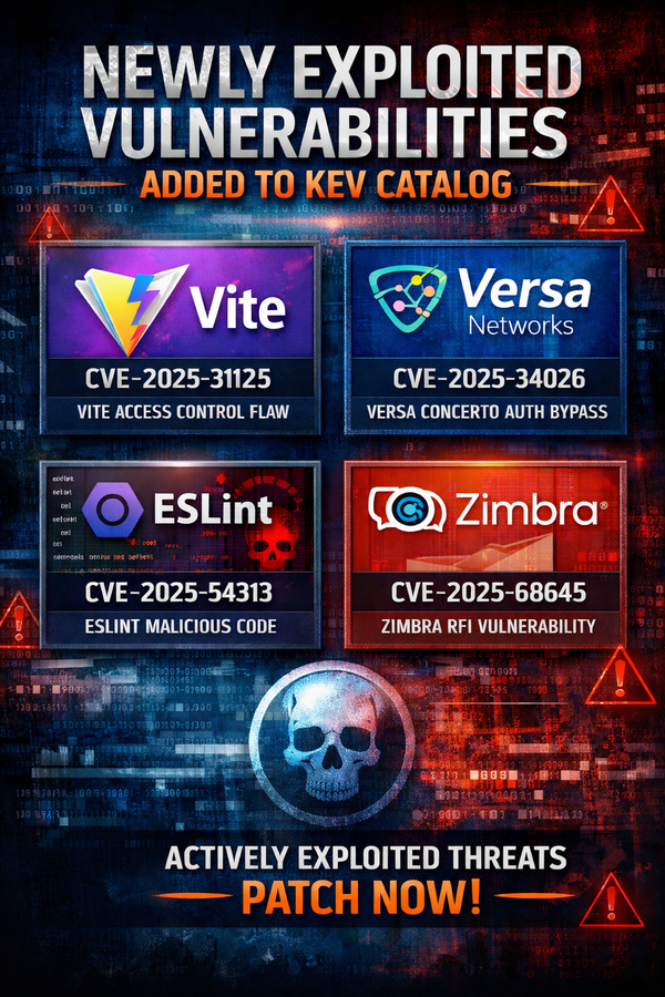 CISA Adds Four Actively Exploited Vulnerabilities to KEV Catalog Including Vite and Zimbra Flaws