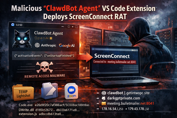Fake ClawdBot VS Code Extension Deploys ScreenConnect RAT on Developer Machines