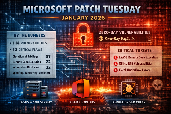 Microsoft January 2026 Patch Tuesday: 114 Vulnerabilities Fixed Including 3 Zero-Days