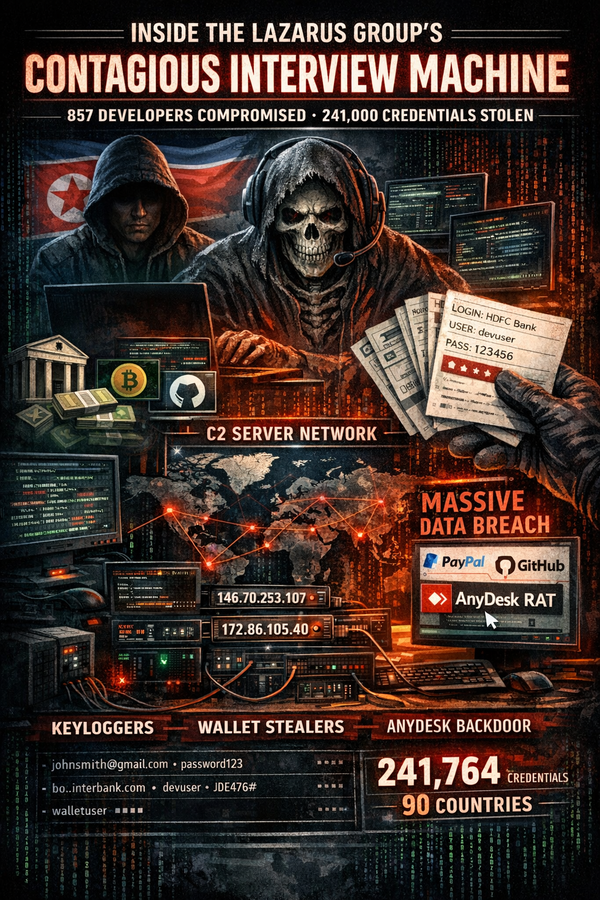 Inside the Lazarus Group's Contagious Interview Machine: 857 Developers Compromised, 241,000 Credentials Stolen